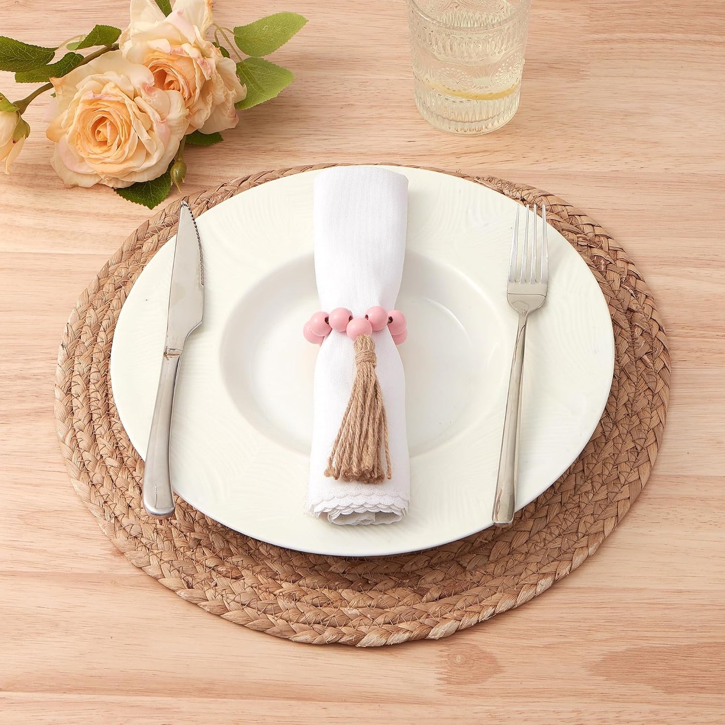 APTWOW Valentine Napkin Rings Set of 6, Pink Wooden Bead Napkin Rings for Table Decor, Valentine's Day Farmhouse Napkins Rings for Boho Table Decor, Spring Banquet, Wedding, Easter