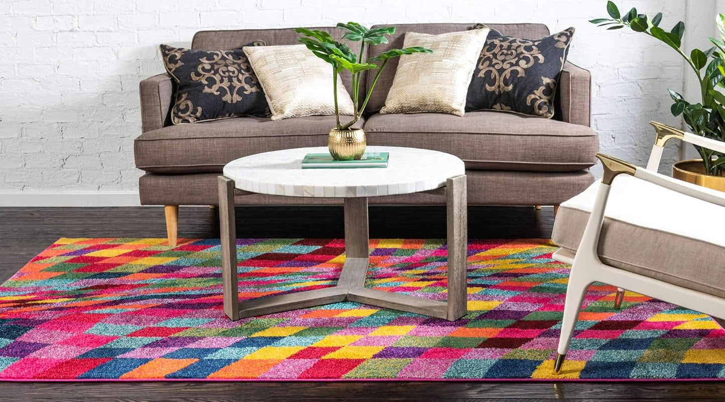 Unique Loom Estrella Collection Geometric, Abstract, Colorful, Modern, Eclectic Area Rug (5' 0 x 8' 0 Rectangular, Multi/Pink)