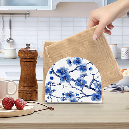 Blue Peach Blossom Kitchen Napkin Holders, Napkin Dispenser for Table, Kitchen Home Décor Paper Storage - 2 pcs