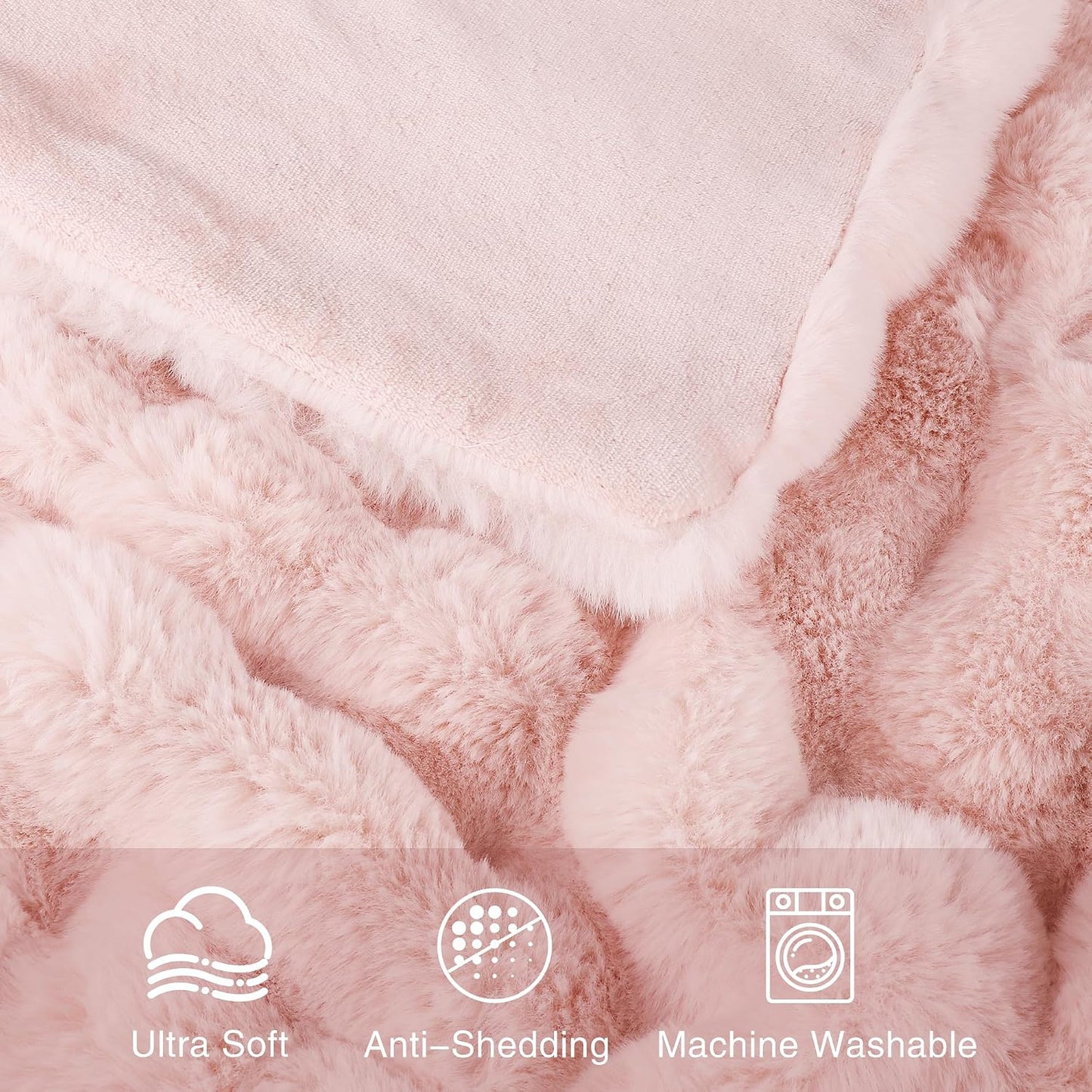 Comelady Soft Fluffy Faux Fur Throw Blanket 50"x60", Plush Thick Bubble Textured Blanket for Couch Bed, Cozy Fuzzy Luxury Room Decor & Warm Gifts for Women Girls, Light Pink
