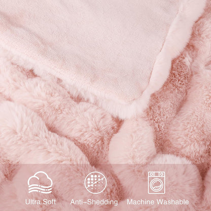 Comelady Soft Fluffy Faux Fur Throw Blanket 50"x60", Plush Thick Bubble Textured Blanket for Couch Bed, Cozy Fuzzy Luxury Room Decor & Warm Gifts for Women Girls, Light Pink