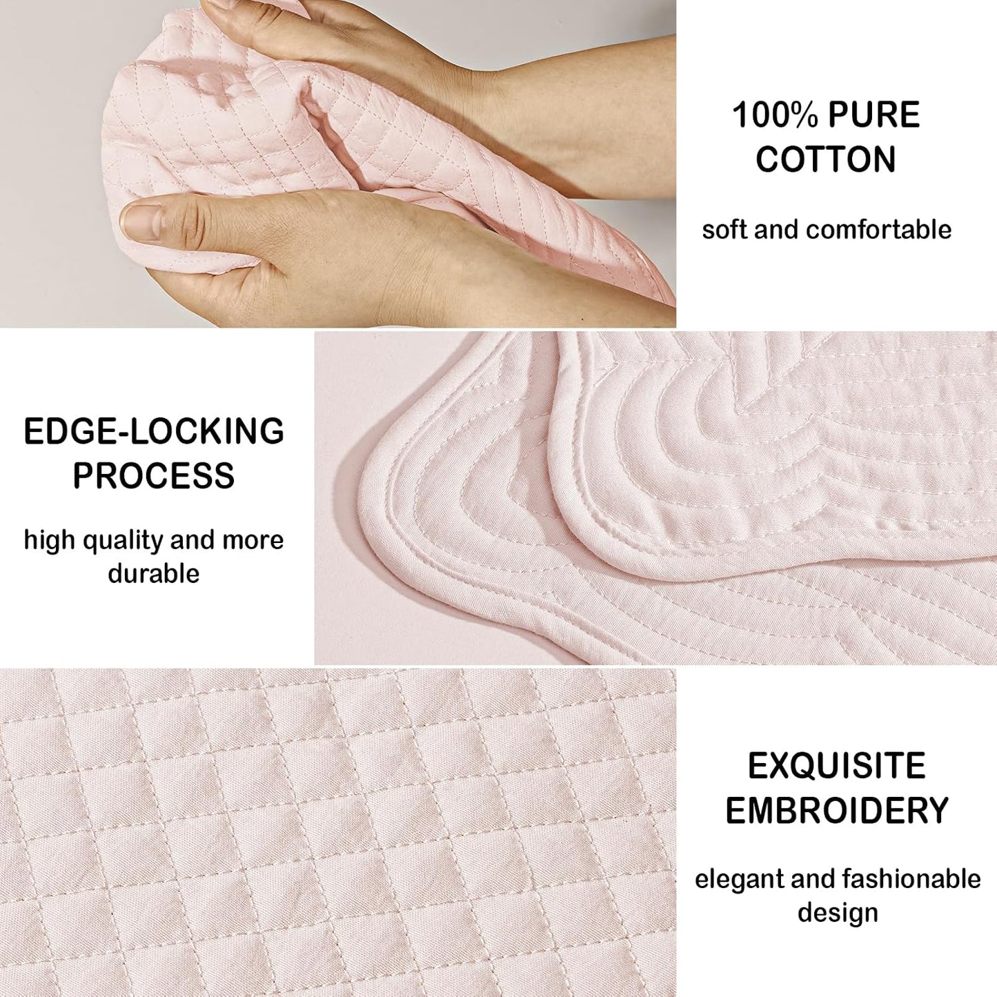 Quilted Placemats Set of 6, Rectangular Placemats Machine Washable for Kitchen or Dining Table Fabric Rectangular Table Mats100% Cotton Pink