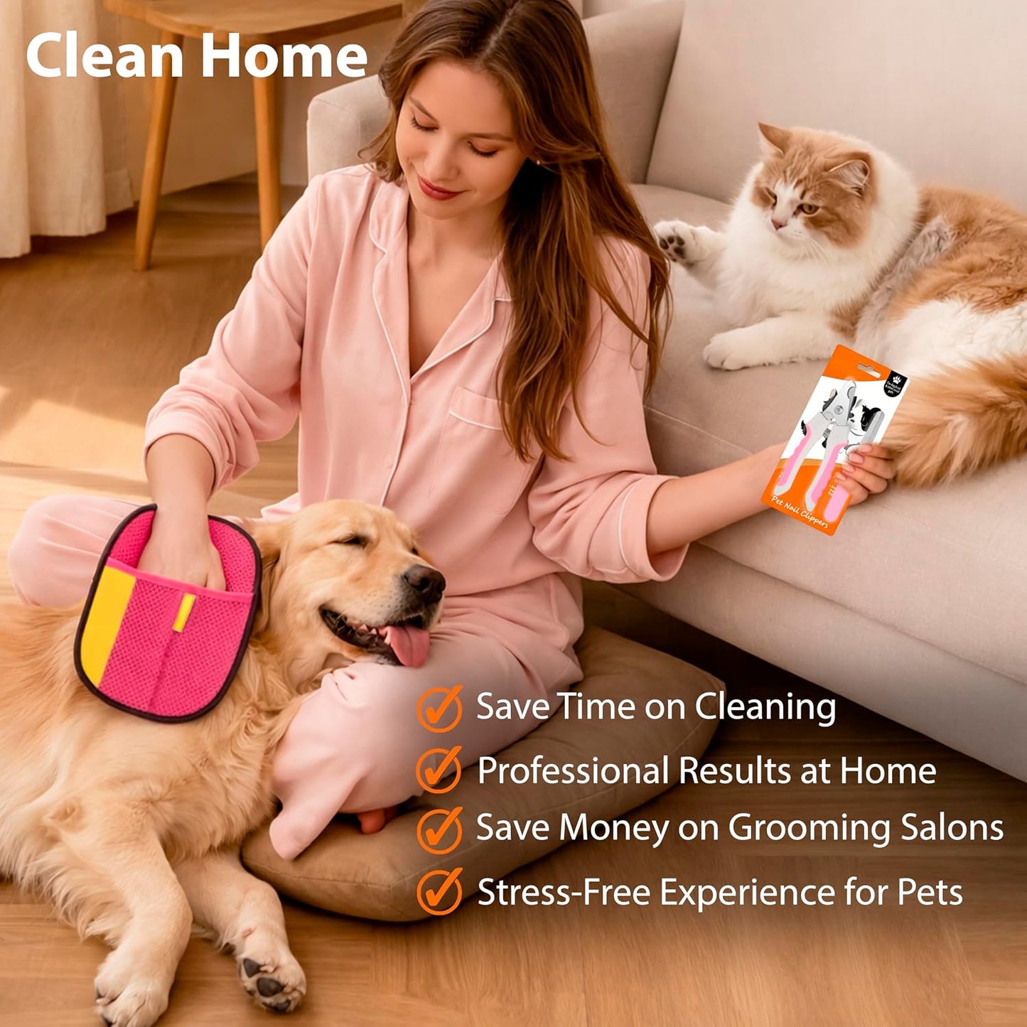 Pet Grooming Glove Set for Dogs & Cats – Premium Pet Hair Removal Glove with Free Nail Clippers & Nail File