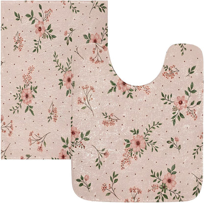 Elegant Flowers Pink Bathroom Mat Rug 24" x 16" Non Slip Super Absorbent Quick Dry Bath Mats for Bathtub Fluffy Rugs