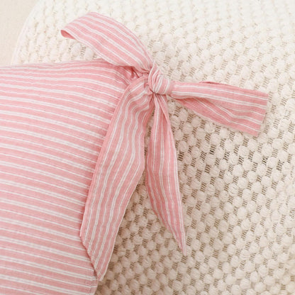 vctops Pack of 2 Cotton Stripe Decorative Throw Pillow Covers 12x20 Inch Boho Bow Lumbar Cushion Cover Pillowcase Modern Farmhouse Home Decor for Sofa Bedroom Couch (Light Pink,12"x20")