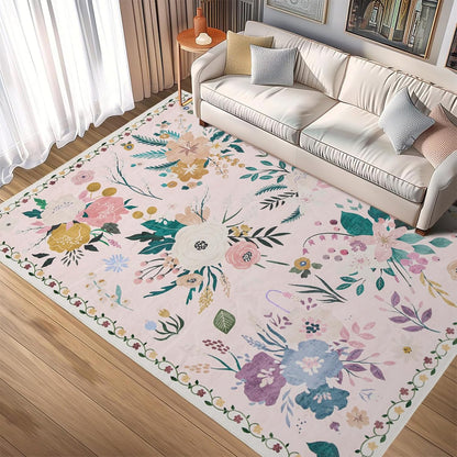 Rugs for Bedroom 5x7 Pink Boho Floral Washable Soft Area Rug for Living Room Dining Room Office Carpet