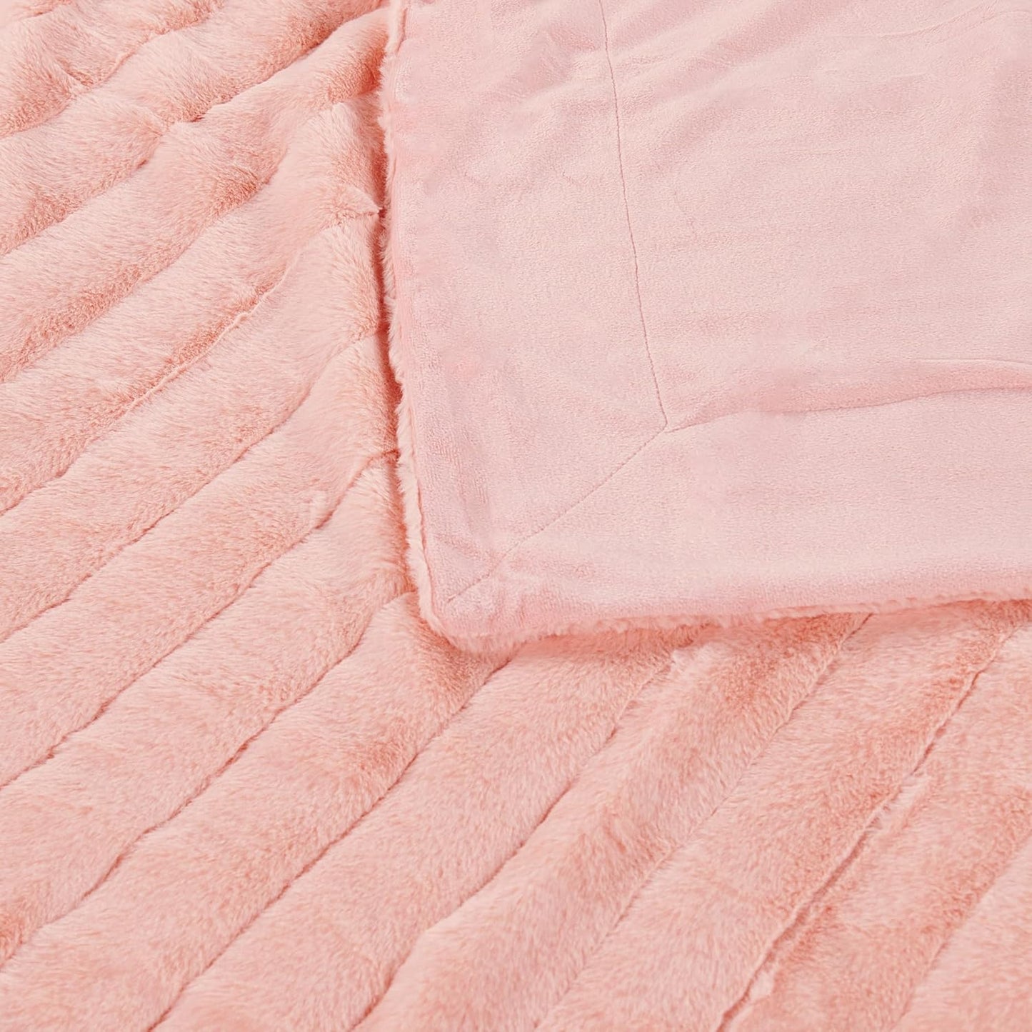 Striped Throw Blanket and Pillow Covers Set (No Inserts) for Couch and Bed, Plush Warm Lightweight Fuzzy Faux Fur Blanket for All Seasons (50" x 60", Pink)