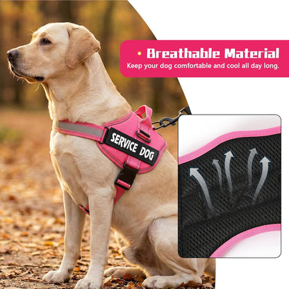 MUMUPET Service Dog Harness, No Pull Reflective Adjustable with Handle, Soft Breathable Padding for Small Dogs, 2 Removable Velcro Patches (Hot Pink, S)