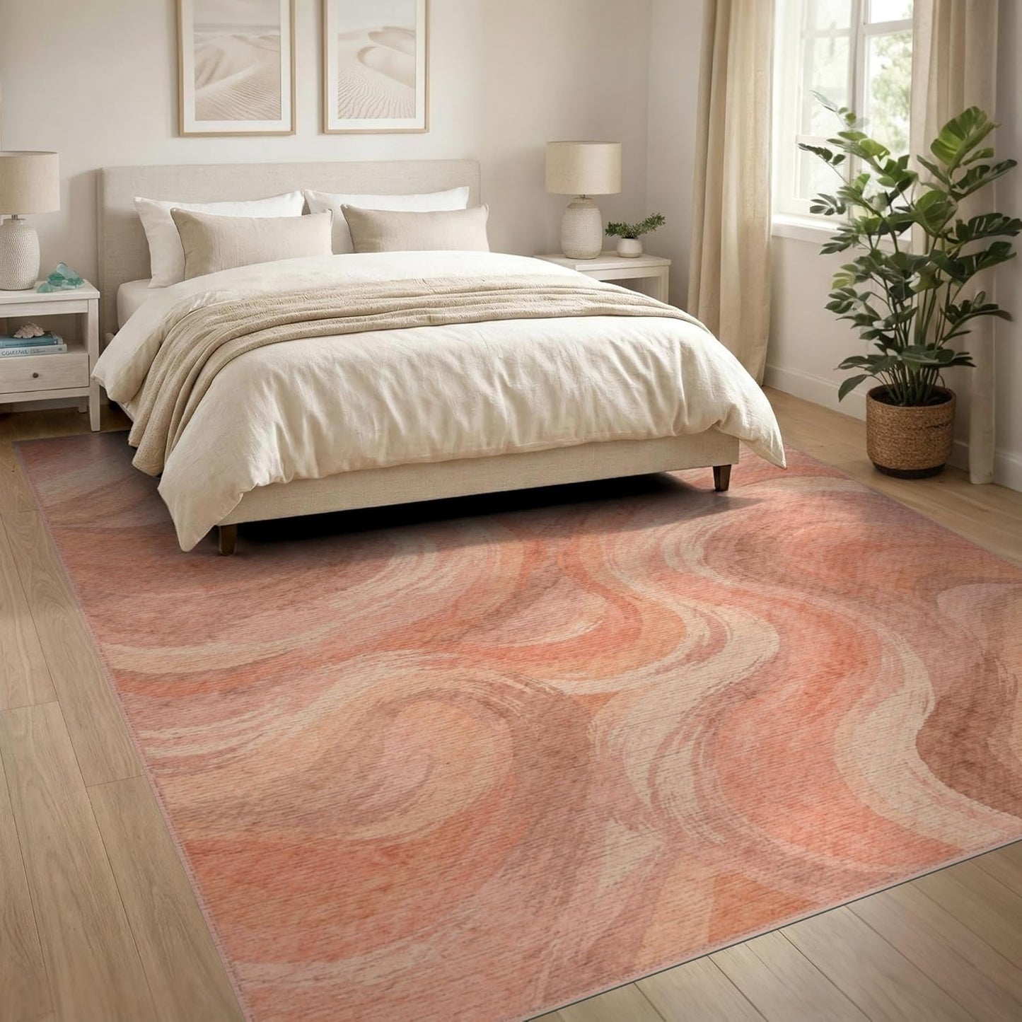 8'x10' Washable Flatwoven Rug, Coral Modern Abstract Stain Resistant Extra Large Carpet Non-Slip Chair-Friendly Mat for Dining Room, Large Office, Lounge | Ref:2164767