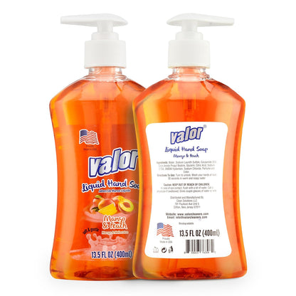Valor Moisturizing Liquid Hand Soap, Mango & Peach - 13.5 Fluid Ounces (6 Pack)