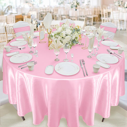 KKJIAF 4 Pack 120 Inch Round Tablecloth Satin Light Pink Tablecloth, Silky Satin Round Table Cover Dining Table Cloth for Wedding, Party, Banquet, Restaurant, Formal Events