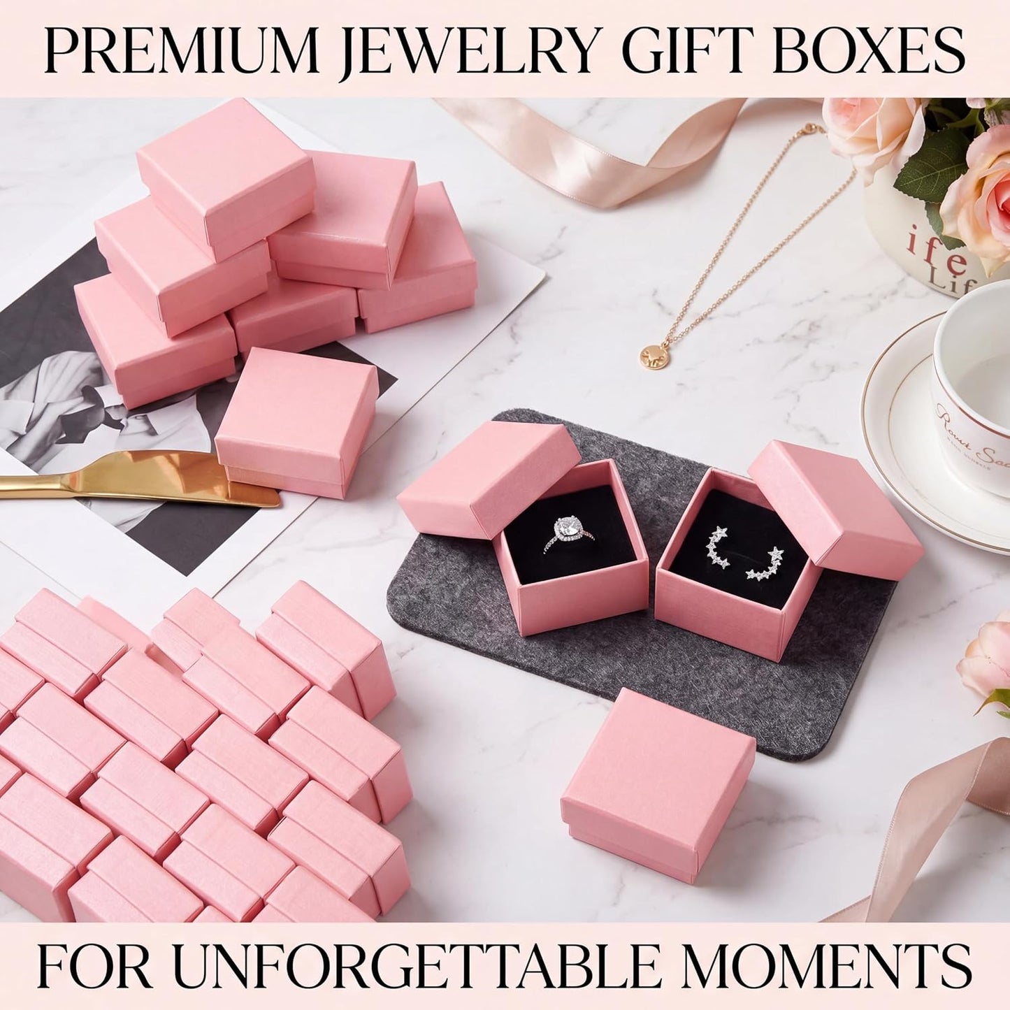 Yinkin 72 Pcs Jewelry Ring Gift Boxes Bulk 2 x 2 x 1.2 Inch Ring Necklace Earring Boxes for Weddings Christmas