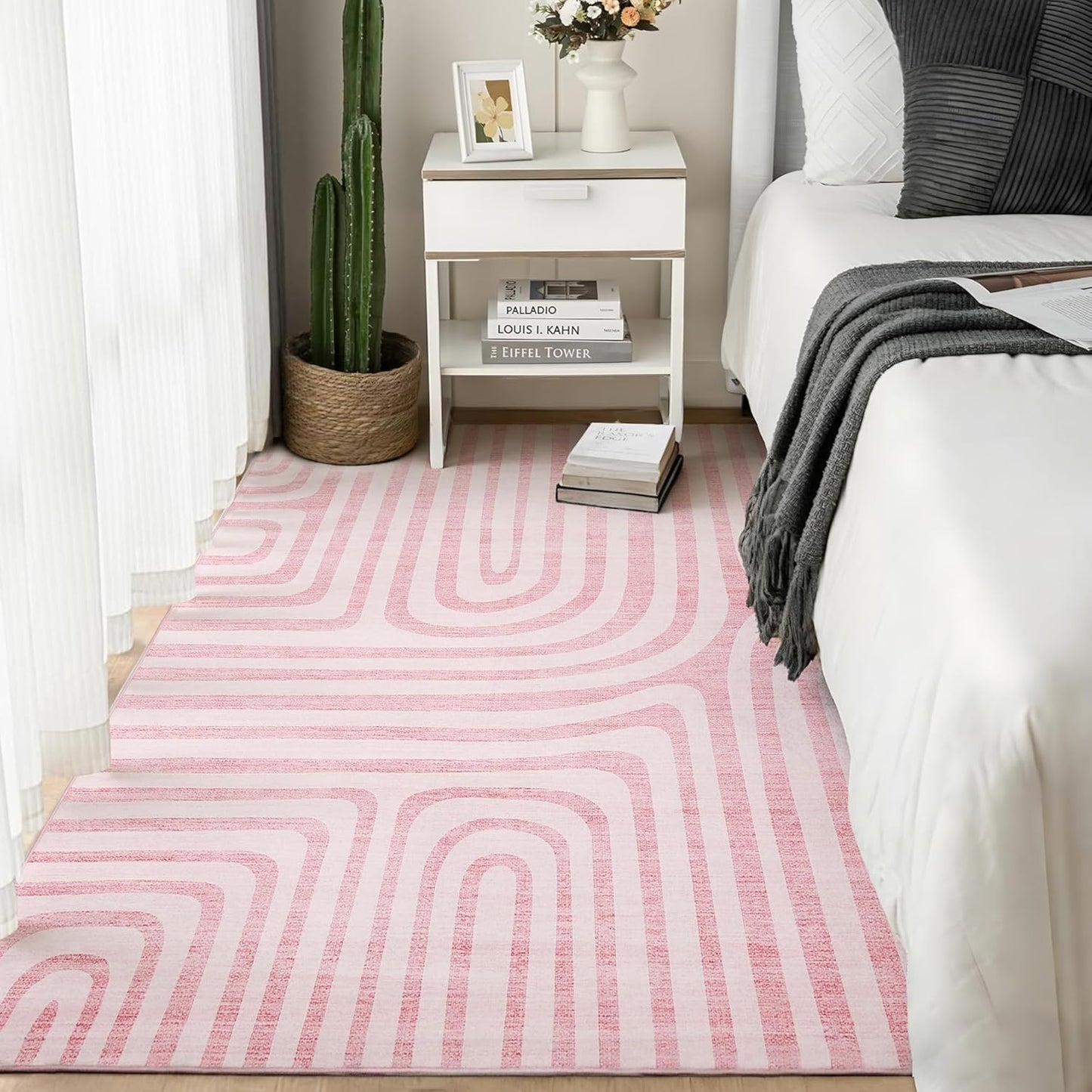 Garvee 5X7 Area Rugs, Abstract Modern Washable Rugs, Non-Slip Low-Pile Soft Floor Carpet for Bedroom, Living Room, Dining Room, Pink
