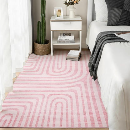 Garvee 5X7 Area Rugs, Abstract Modern Washable Rugs, Non-Slip Low-Pile Soft Floor Carpet for Bedroom, Living Room, Dining Room, Pink
