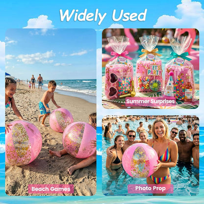 POPLAY 16 Inch Inflatable Beach Balls, 3 Pack Glitter Beach Balls Pool Toys with Confetti Sparkling Balls for Kids Toddlers Adults Summer Pool Party Favors