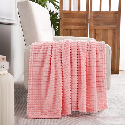 Puncuntex Light Pink Flannel Fleece Throw Blanket 50"×60",Soft Plush Cozy Valentines Blankets,Birthday Gifts for Mom,Women,Mothers Day with Square Grid Design for Couch Sofa Chair
