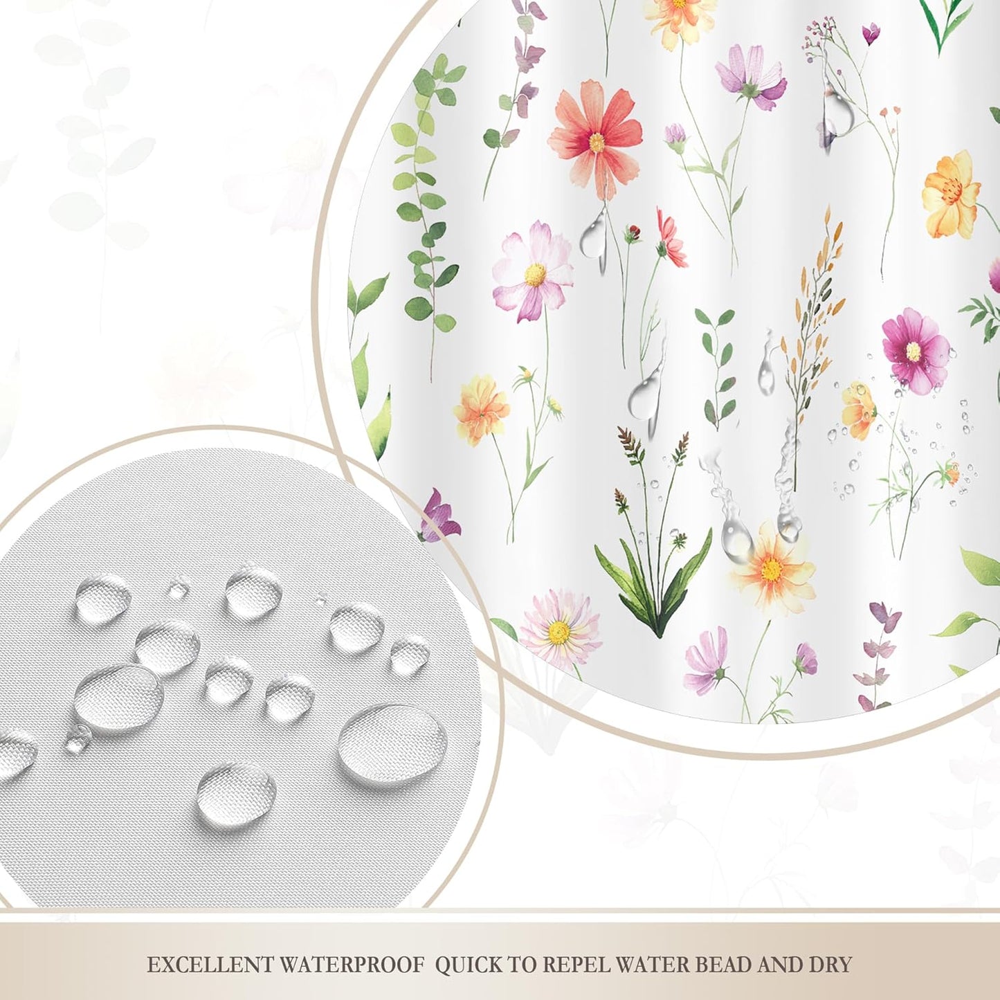 Glawry Pink Floral Shower Curtain 72Wx72L Inches Cute Wildflower Flower Summer Shower Curtains for Bathroom, Watercolor Botanical Nature Girl Shower Curtain Set Waterproof Fabric 12 Hooks