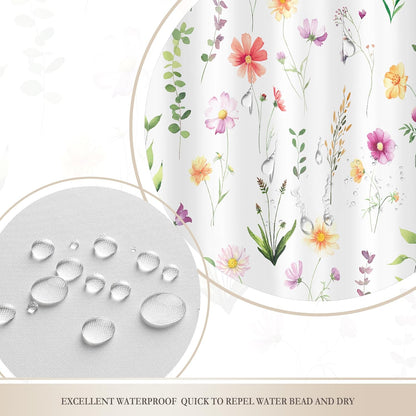 Glawry Pink Floral Shower Curtain 72Wx72L Inches Cute Wildflower Flower Summer Shower Curtains for Bathroom, Watercolor Botanical Nature Girl Shower Curtain Set Waterproof Fabric 12 Hooks
