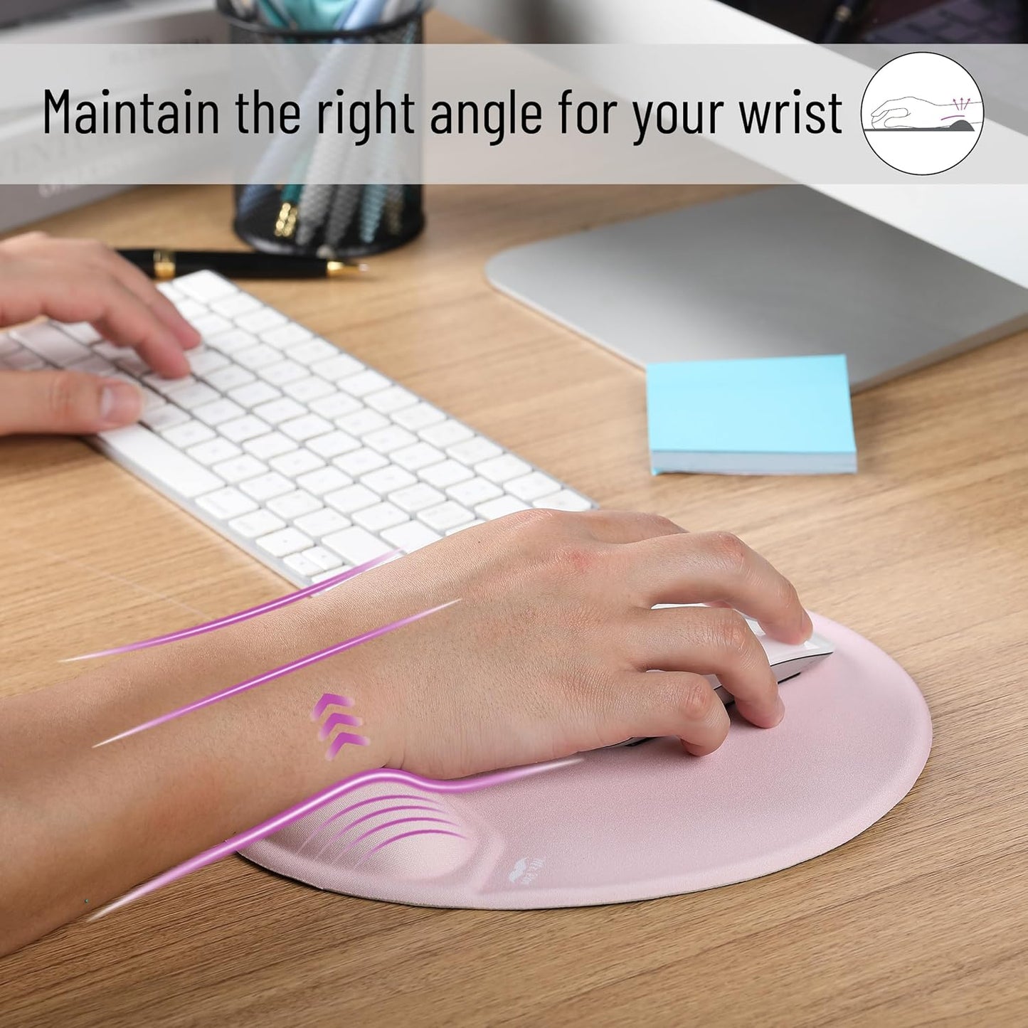 Mr. Pen- Ergonomic Mouse Pad with Wrist Rest, Blush Pink Breathable Fabric with Memory Foam Cushion, Non-Slip Rubber Base, Gel Mouse Pad with Wrist Support