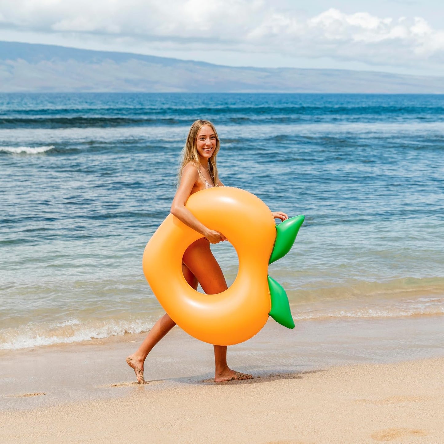 PoolCandy 40 Inch Peach Inflatable Pool Tube Float, Fruit Design Swim Ring for Pool Beach Lake, Heavy Duty PVC Water Lounger for Teens Adults Supports Up to 250 lbs
