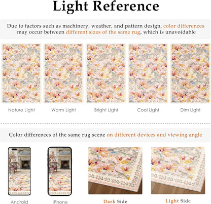 2x5 Washable Runner Rug Beige Pink Floral Abstract Hallway Kitchen Throw Rug Modern Non Slip Soft Low Pile Carpet for Bathroom Laundry Bedroom Living Room