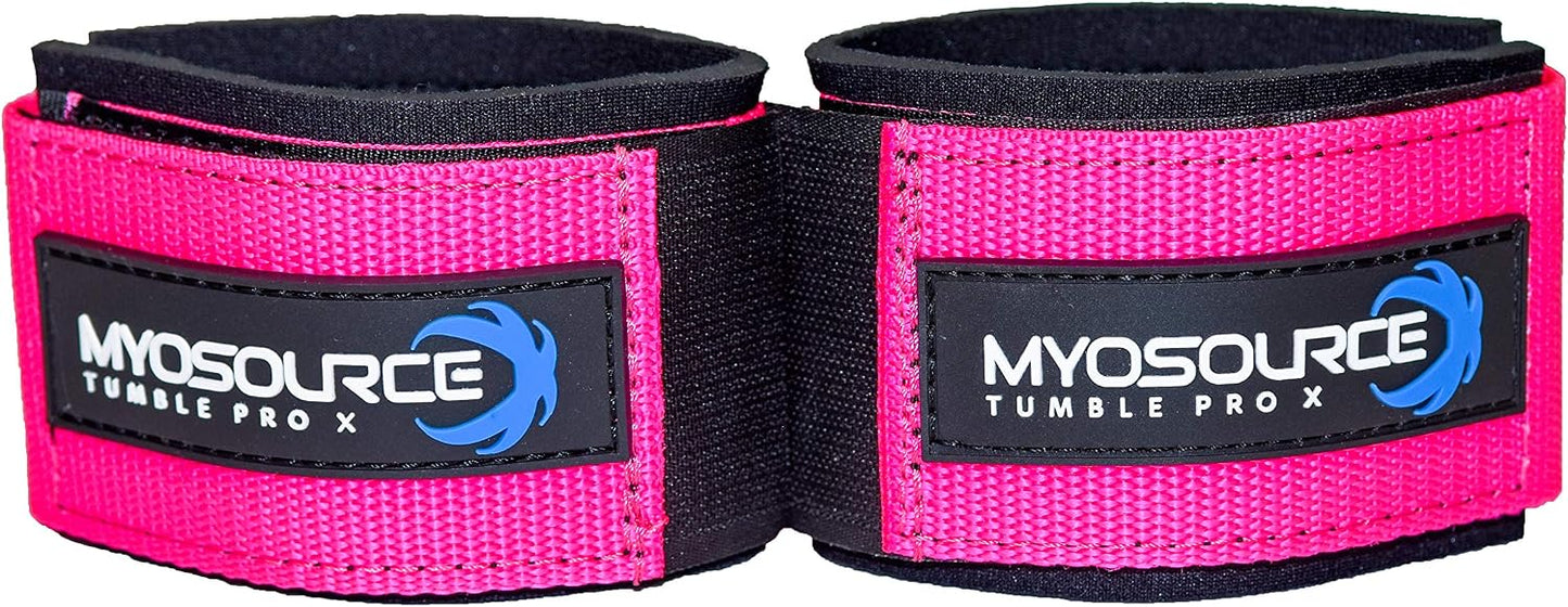 Myosource Kinetic Bands Tumble Pro X Ankle Straps Kit – Cheerleading Standing Tumbling Equipment, Gymnastics Backhandspring Trainer – Includes Flexibility Stunt Stretch Strap – Blue, Pink, Purple