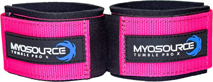 Myosource Kinetic Bands Tumble Pro X Ankle Straps Kit – Cheerleading Standing Tumbling Equipment, Gymnastics Backhandspring Trainer – Includes Flexibility Stunt Stretch Strap – Blue, Pink, Purple