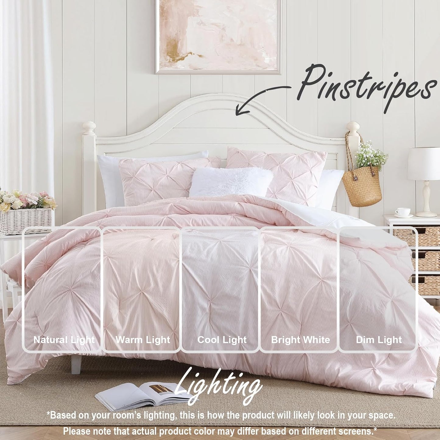 Swift Home Pinstripe Twin/Twin XL Peach Pink Comforter Set - Classic Pintuck Bedding Set - 2 Pieces Bed Linen, 1 Comforter and 1 Pillow Sham