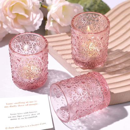 Lanttu 12 Pcs Pink Votive Candle Holders 2.2ʺ*2.6ʺ Tealight Candle Holders | for Wedding Table Centerpieces, Birthday Parties, Anniversary, Pink Bridal Shower and Holiday Decorations