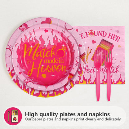 96Pcs Perfect Match Bachelorette Party Supplies She Found Her Perfect Match Plates and Napkins Hot Pink Matches Tableware Set for Bridal Shower Bachelorette Engagement Party Decor Serves 24
