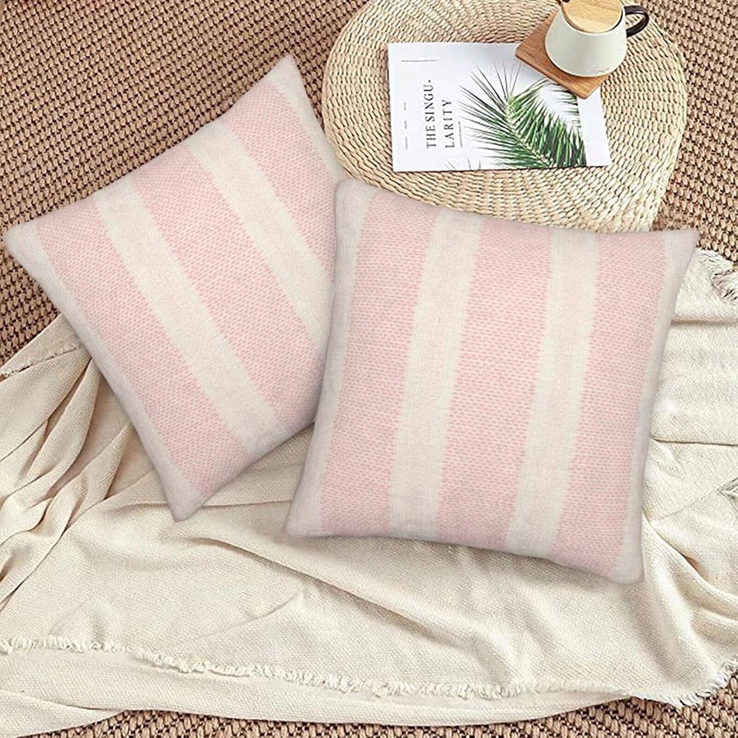 Pink Polka Dot Pillow Covers 18 x 18 Inch Set of 2 Boho Striped Decorative Outdoor Throw Pillow Covers Linen Modern Geometry Cushion Cases for Home Sofa Couch Living Room Decor