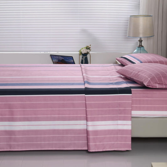 SDIII 4 Pieces Pink Striped Full Sheets Set, Soft Microfiber Striped Sheets Full Size Deep Pocket, Hot Pink Stripe Bed Sheet All Season