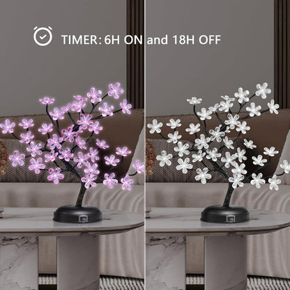 LIGHTSHARE 18-inch Crystal Flower LED Bonsai Tree, Pink Light, 36 LED Lights, Battery Powered or DC Adapter(Included), Built-in Timer