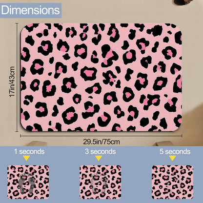 Bath Mats for Bathroom,Pink Leopard Print Bathroom Rugs,Modern Stylish Diatomaceous Bath Rug Quick Dry, Non Slip Super Absorbent Low Profile Doormat for Home Kitchen Patio 17 X 29.5 Inch