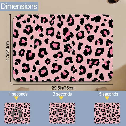 Bath Mats for Bathroom,Pink Leopard Print Bathroom Rugs,Modern Stylish Diatomaceous Bath Rug Quick Dry, Non Slip Super Absorbent Low Profile Doormat for Home Kitchen Patio 17 X 29.5 Inch