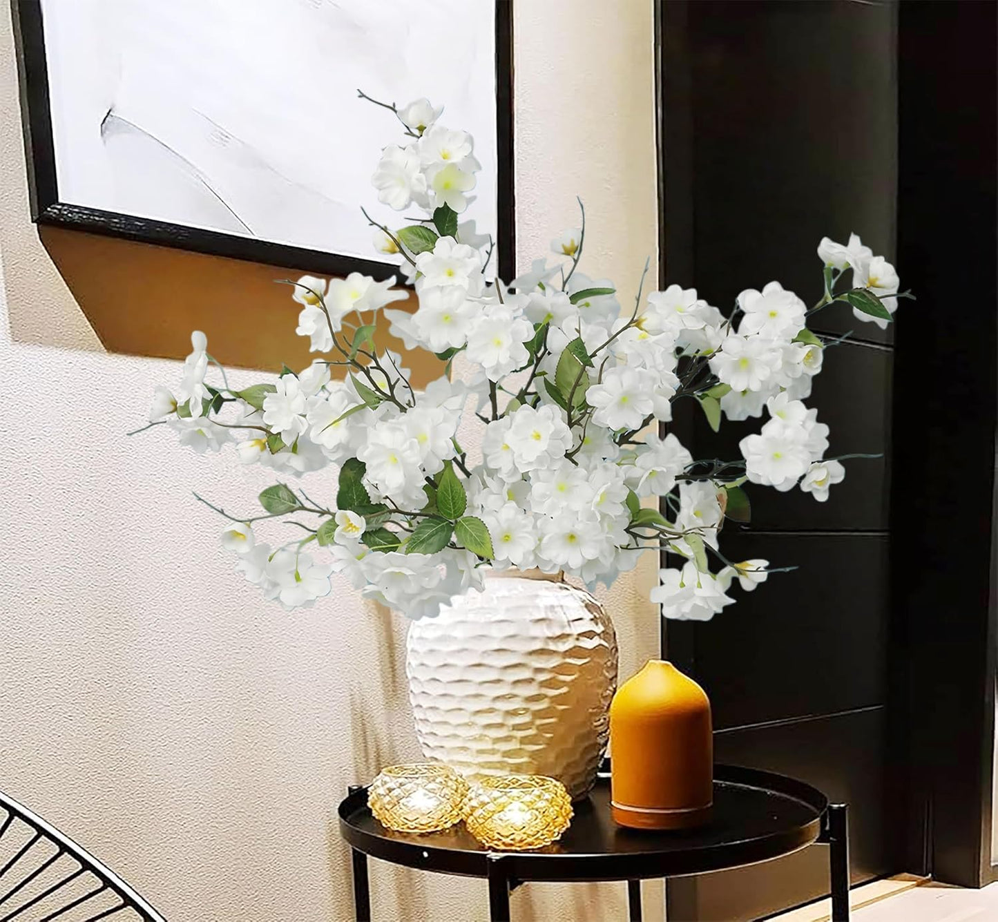 2pcs Artificial Cherry Blossom Flower Bulk Plum White Silk Peach Flowers Cherry Blossom Branches with Leaves for Spring Summer Decor Home Wedding Party Table Centerpieces