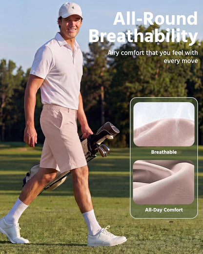 Wulcea Men's Golf Shorts 9" Chino Stretch Fabric Elastic Waist Quick Dry Water Resistant Casual Dress Work with Phone Pocket