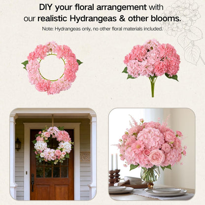 INXUGAO Artificial Flowers Fake Outdoor Hydrangea Bouquets with Long Stems, 3Pcs 18" Faux Pink Hydrangeas with Latex Real Touch for Outdoors, Wedding, Baby Shower and Party Decor