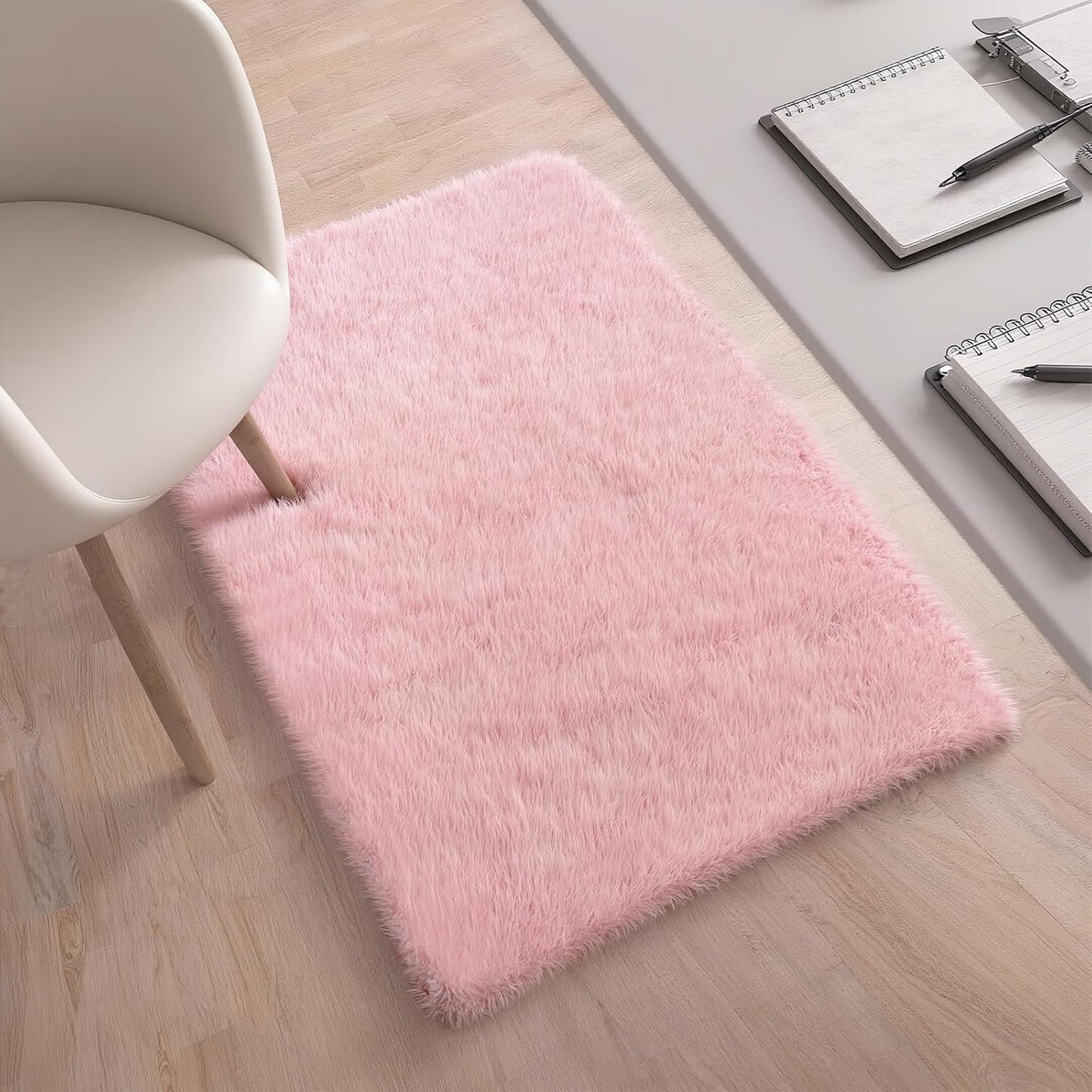 Shag Pink Small Rug 2x3 Area Rugs for Bedroom Dorm Bedside Living Room, Non-Slip Ultra Fluffy Soft Area Rugs for Entry, Kids Room, Study, Office, Playroom, Modern Small Carpet Décor
