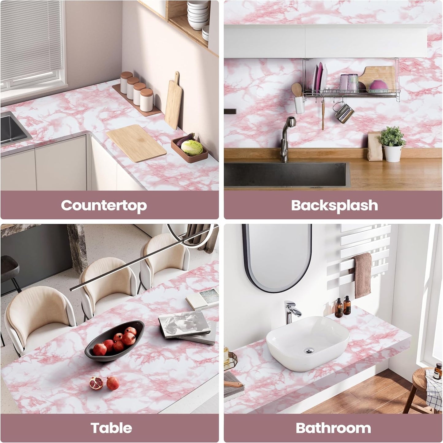Abyssaly Glossy Marble Contact Paper for Countertop White/Pink Granite Peel and Stick Wallpaper Waterproof Self-Adhesive Removable Wall Paper of Kitchen Bathroom Vinyl Roll 15.7"×118"
