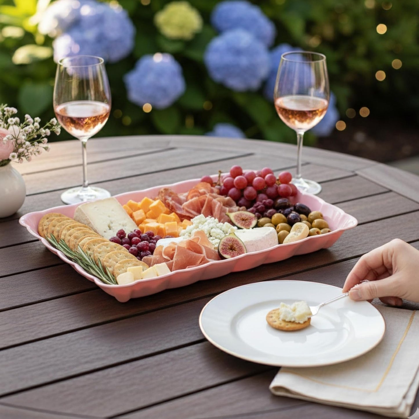 6 Pack Pink Plastic Serving Trays for Party, 9 x 13 Inch - Heavy Duty Plastic Trays for Food - Rectangular Party Serving Trays and Platters - Pink Disposable Trays
