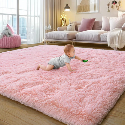 Rezutan Ultra Soft Pink Rugs for Bedroom 8x10 Feet, Fluffy Shag Area Rugs for Living Room, Large Comfy Furry Rug for Girls Kids Baby Room Decor Teenage Pastel Princess Rug, Non Slip。