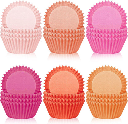 Whaline 300Pcs Pink Orange Cupcake Liners Paper Baking Cups Standard Muffin Cupcake Wrappers for Spring Summer Baby Shower Wedding Birthday Party Supplies Table Decor