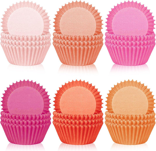 Whaline 300Pcs Pink Orange Cupcake Liners Paper Baking Cups Standard Muffin Cupcake Wrappers for Spring Summer Baby Shower Wedding Birthday Party Supplies Table Decor