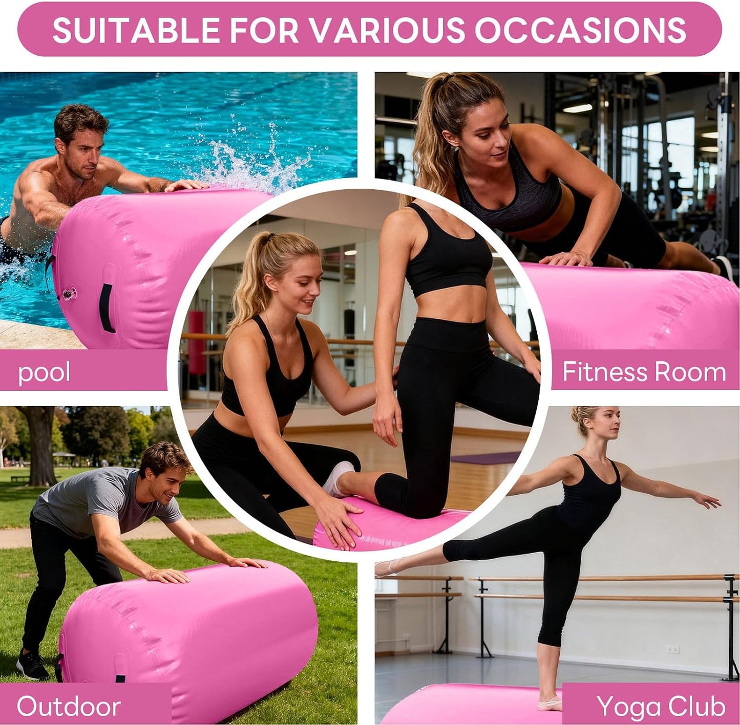 Luocute Inflatable Gymnastics Roller, PVC Back Handspring Trainer Tumbling Equipment with Manual Pump, for Indoor Outdoor Cheerleading Training 0.6x0.8m