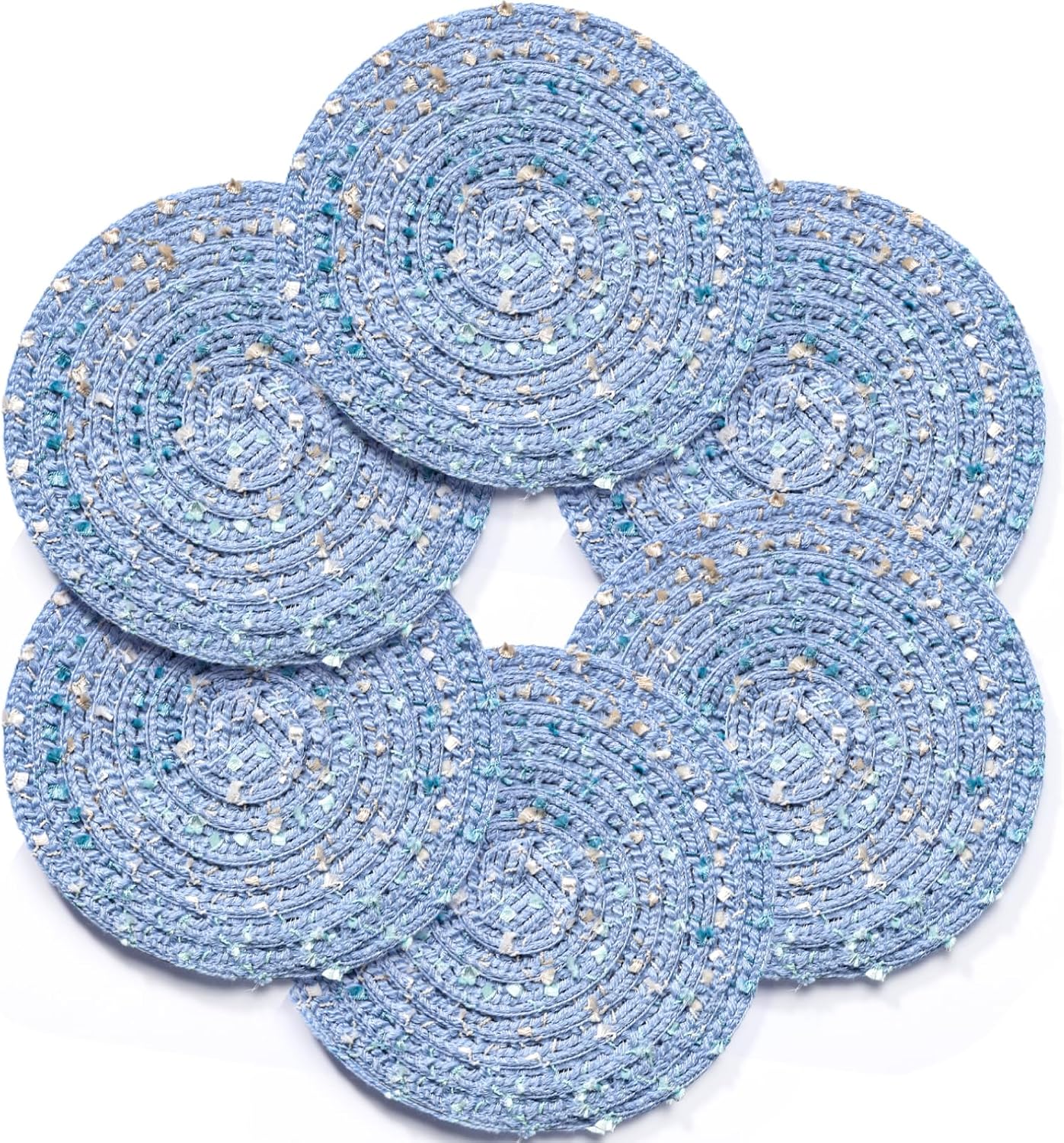 Bar Coasters Set of 6,Cotton Coasters for Drinks,Boho Coasters Pink Cup Coaster Table Coaster for Coffee, Bars,Home and Decorative Furniture 4.3 Inch (Blue)