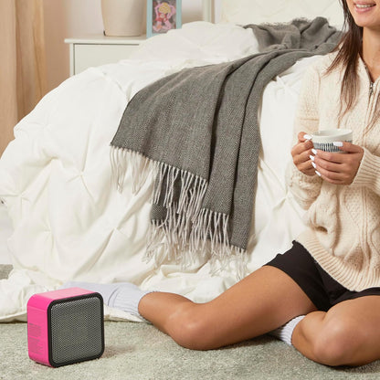 Amazon Basics Ceramic Space Heater, Portable Mini Heater for Office Desk, Indoor Use, 500W, With Tip-Over Protection, Lightweight 1.4 lbs, Pink, 5.9 x 3.2 x 6 inches