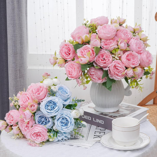 MARTINE MALL 2 Packs Peonies Artificial Flowers, Light Pink Artificial Peonies, Silk Peonies Flowers Fake Peonies Artificial Flowers Peonies Bouquet for Centerpiece Table Wedding Party Home Decor