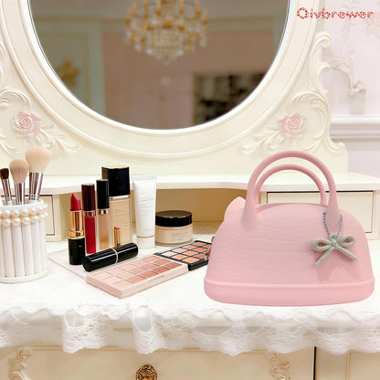 Silicone Makeup Handbag Portable Cosmetic Organizer - Waterproof & Easy to Clean, Travel & Home Storage for Women & Girls - Light Pink