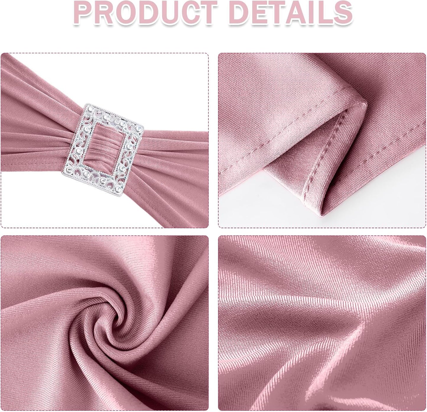 Joccun 60 PCS Spandex Chair Sashes Bows Stretch Chair Cover Band with Buckle Slider Universal Elastic Chair Ties for Wedding Banquet Party Event Decoration (Dusty Pink)